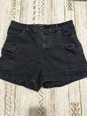 Women's Black Cargo Denim Shorts
